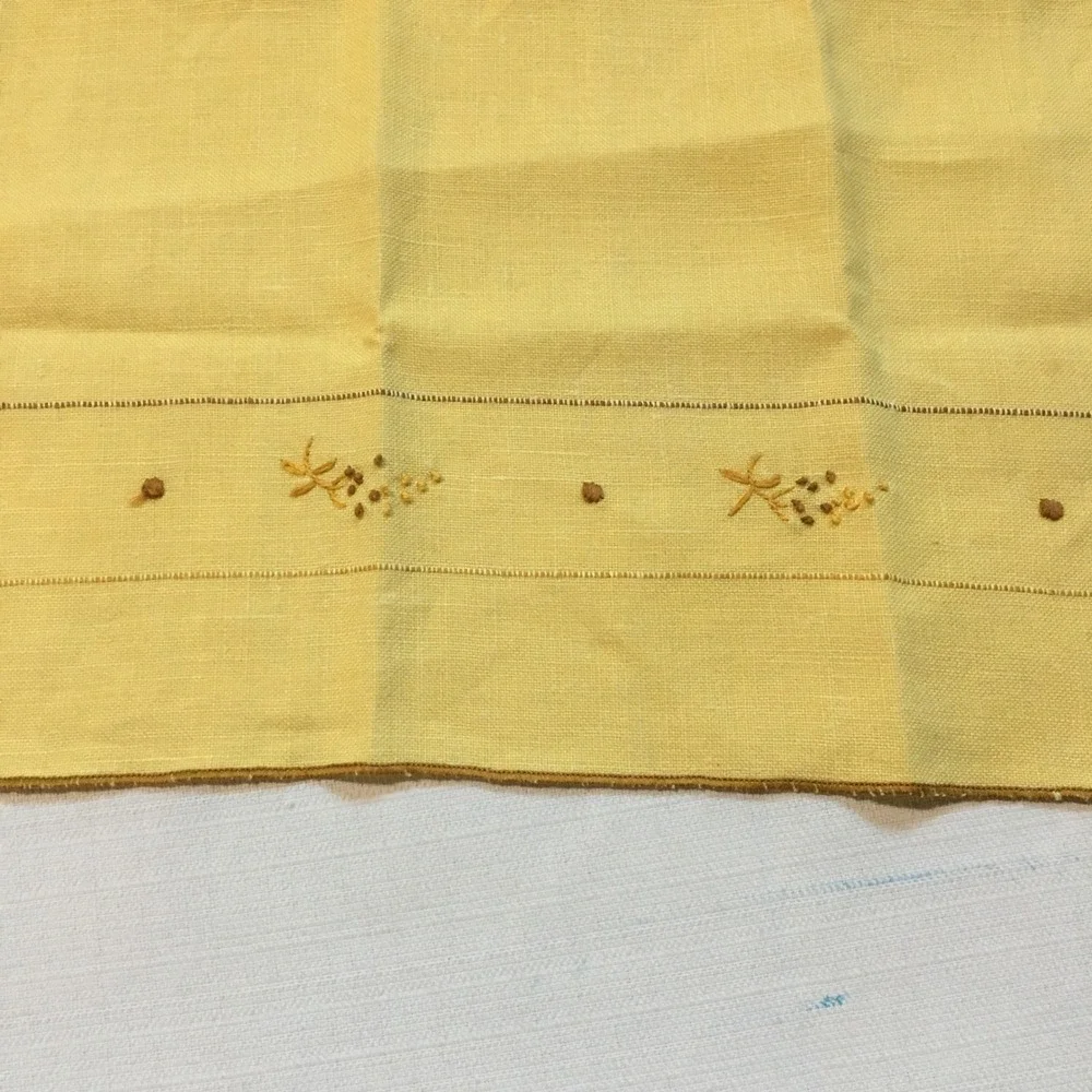 Vintage Yellow Embroidered‎ Linen Napkins Set Small Table Linens Decor